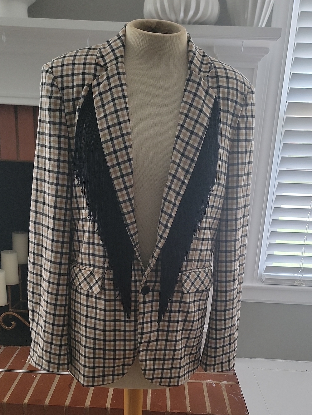 Sister Jane Black-Fringe Checked Blazer